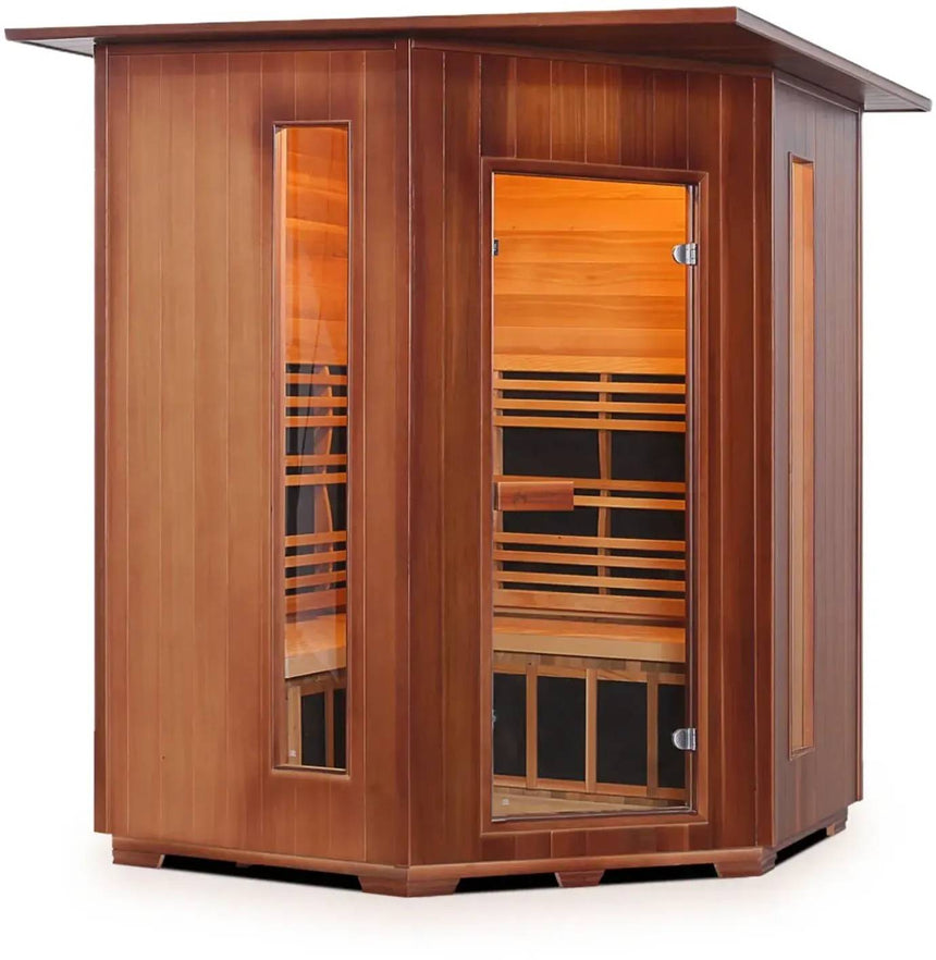 ZiahCare's Enlighten Rustic 4 Person Infrared Corner Sauna Mockup Image 3