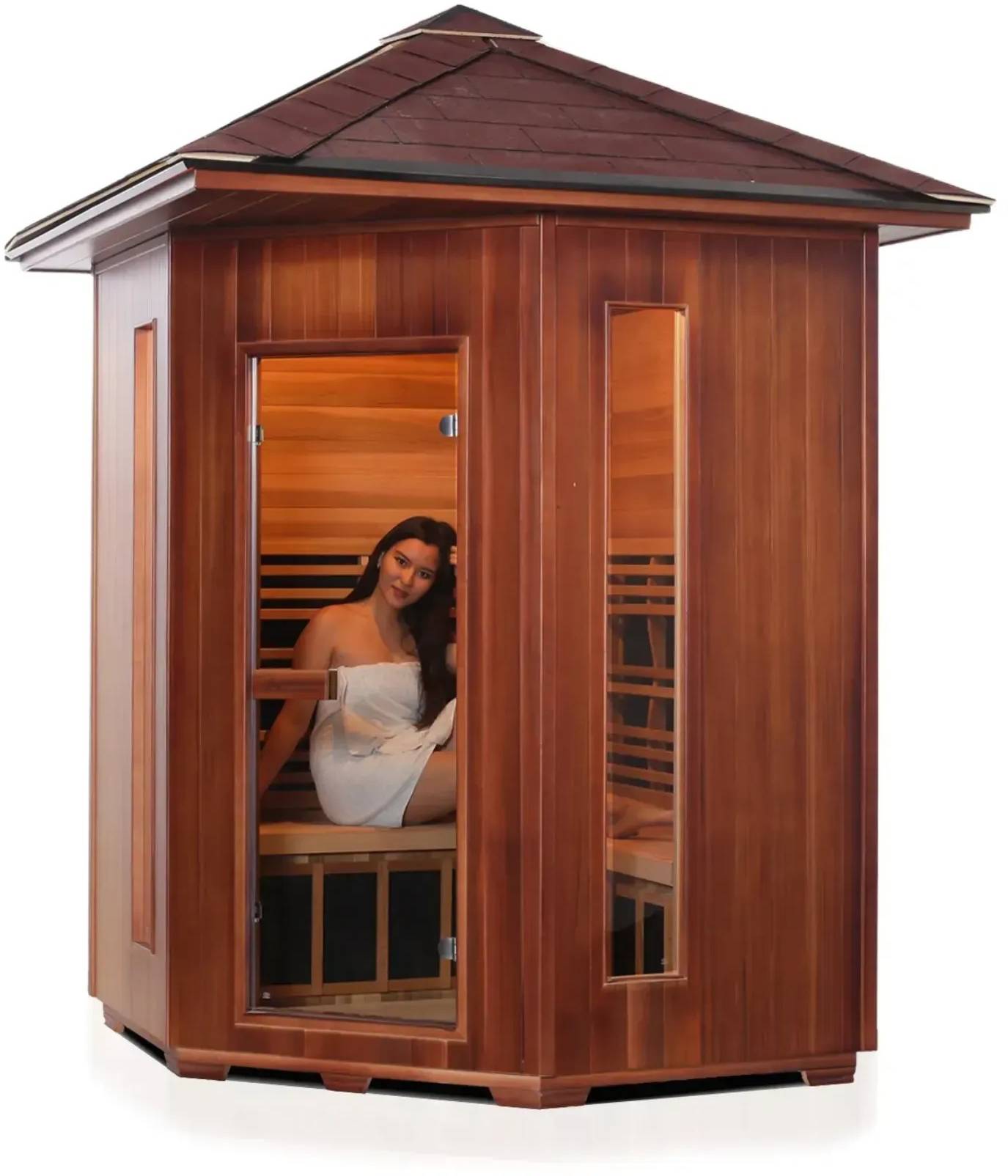 ZiahCare's Enlighten Rustic 4 Person Infrared Corner Sauna Mockup Image 5