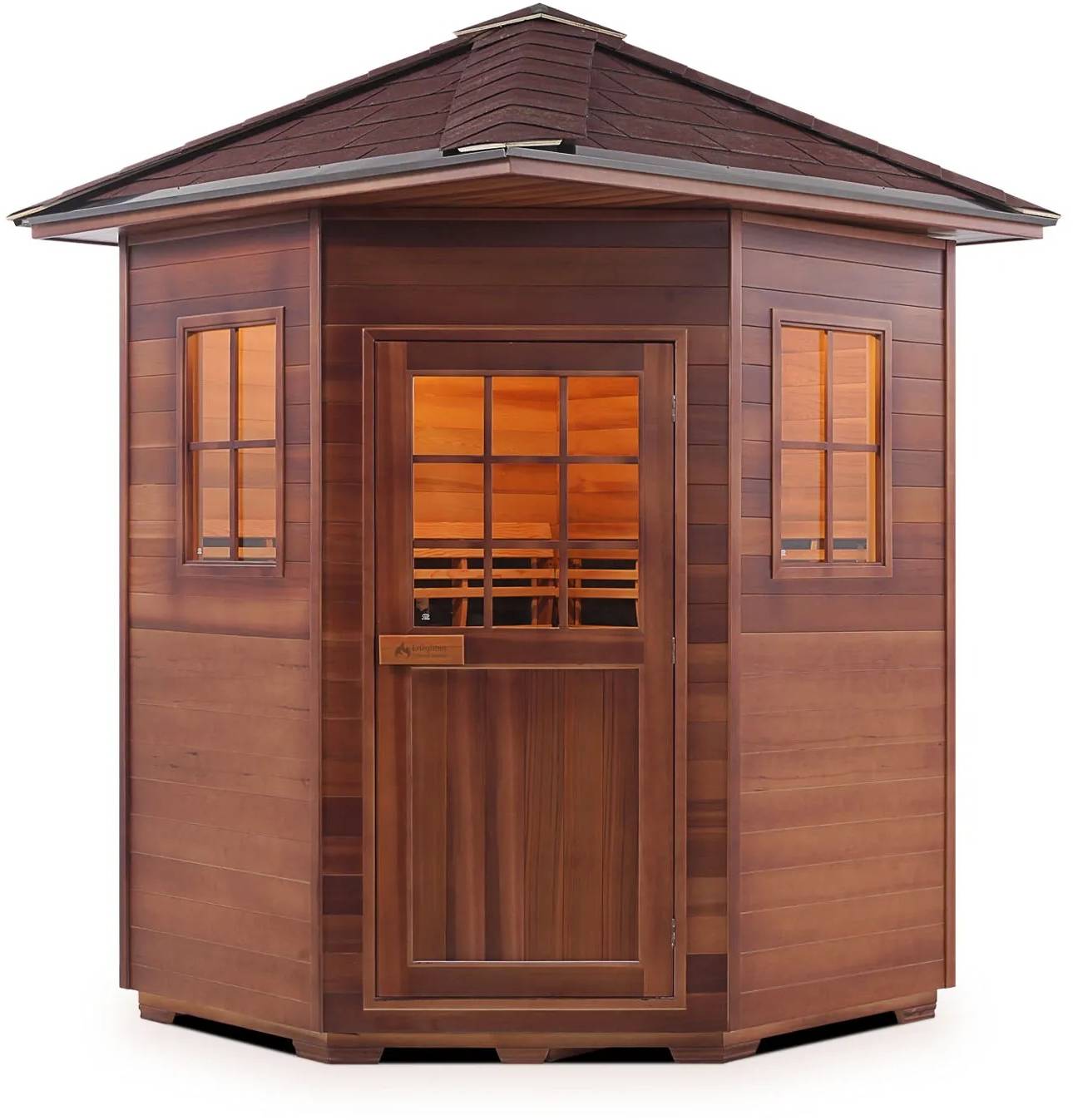 ZiahCare's Enlighten Sapphire 4 Person Hybrid Corner Sauna Mockup Image 4