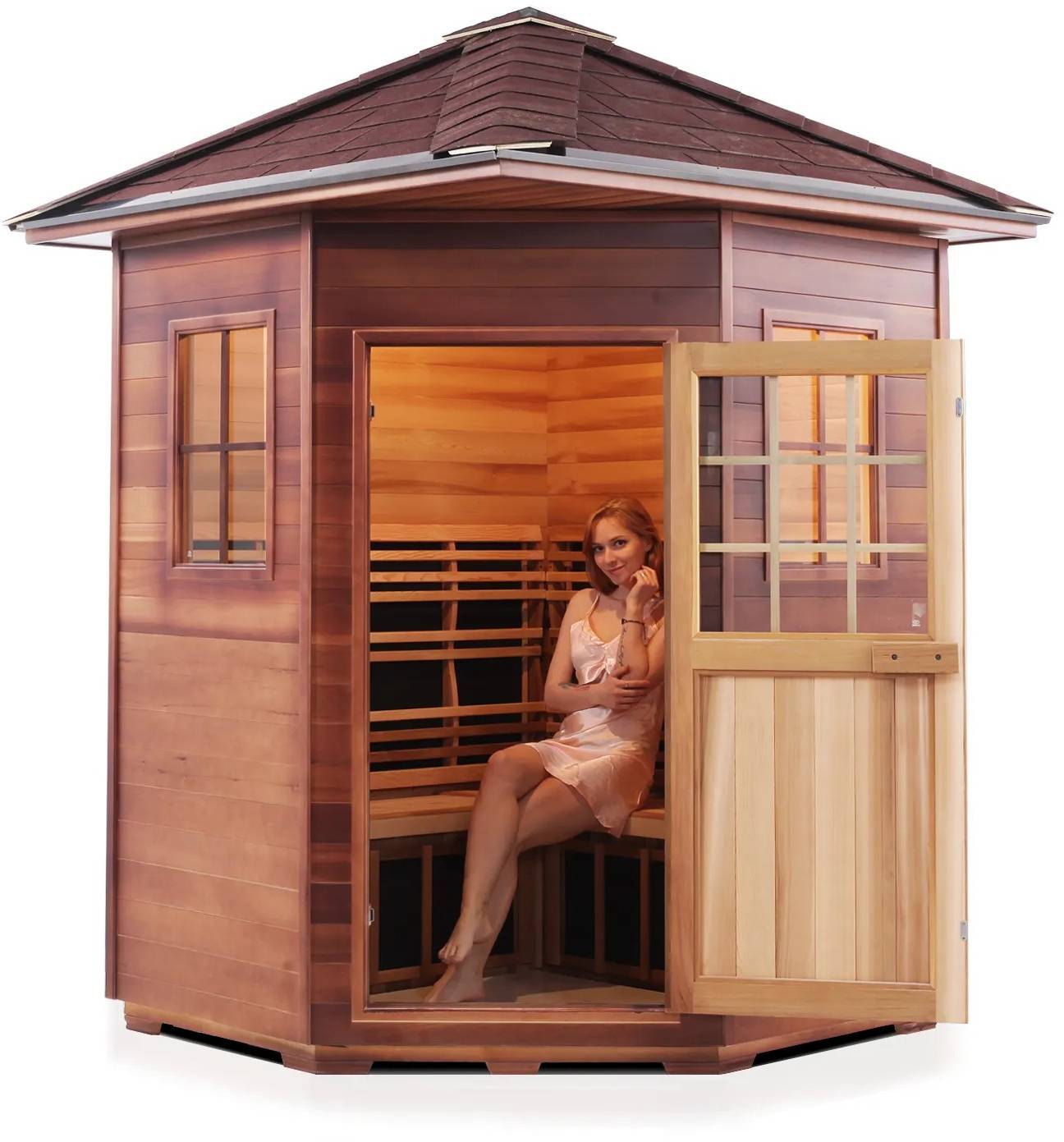 ZiahCare's Enlighten Sapphire 4 Person Hybrid Corner Sauna Mockup Image 8