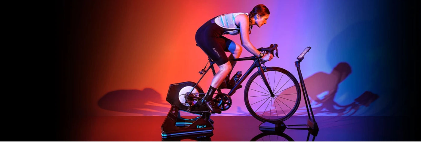 woman cycling on the tacx indoor cycling trainer
