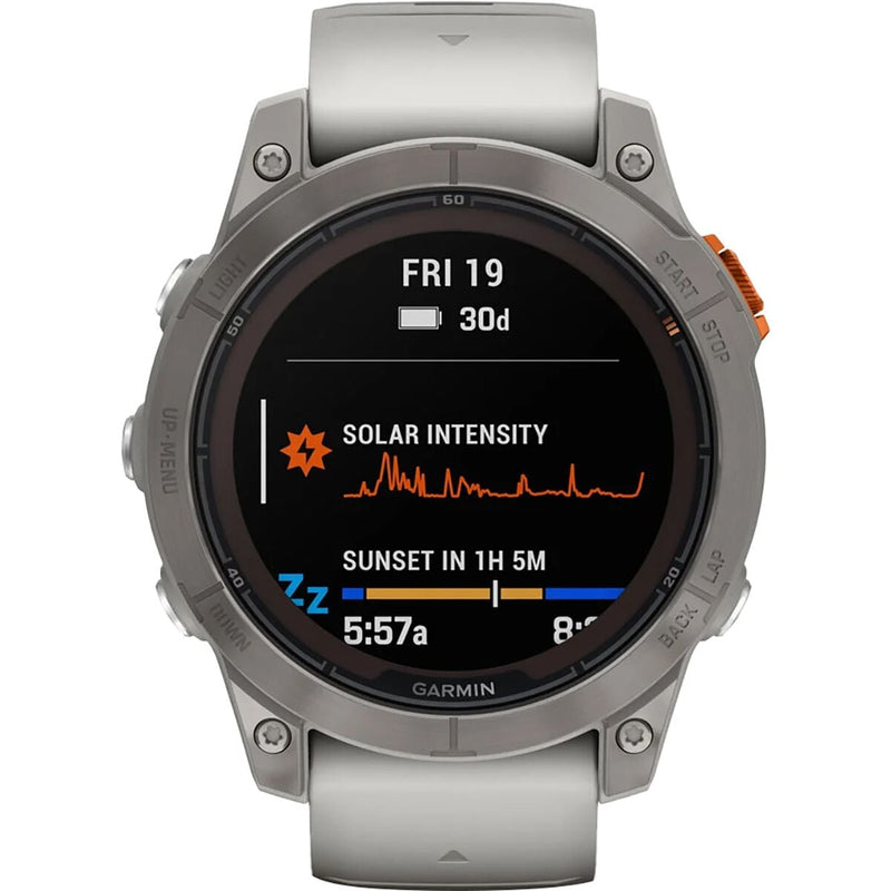 garmin fenix 7 pro sapphire solar edition Titanium with Fog Gray Ember Orange Band gar131 mockup2