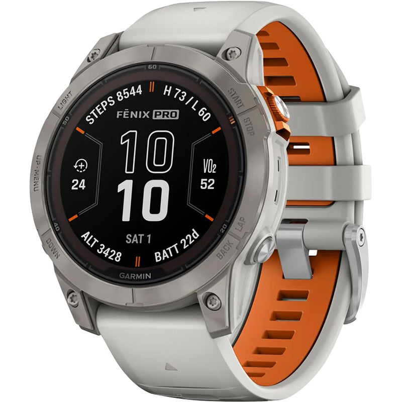 garmin fenix 7 pro sapphire solar edition Titanium with Fog Gray Ember Orange Band gar131 mockup3