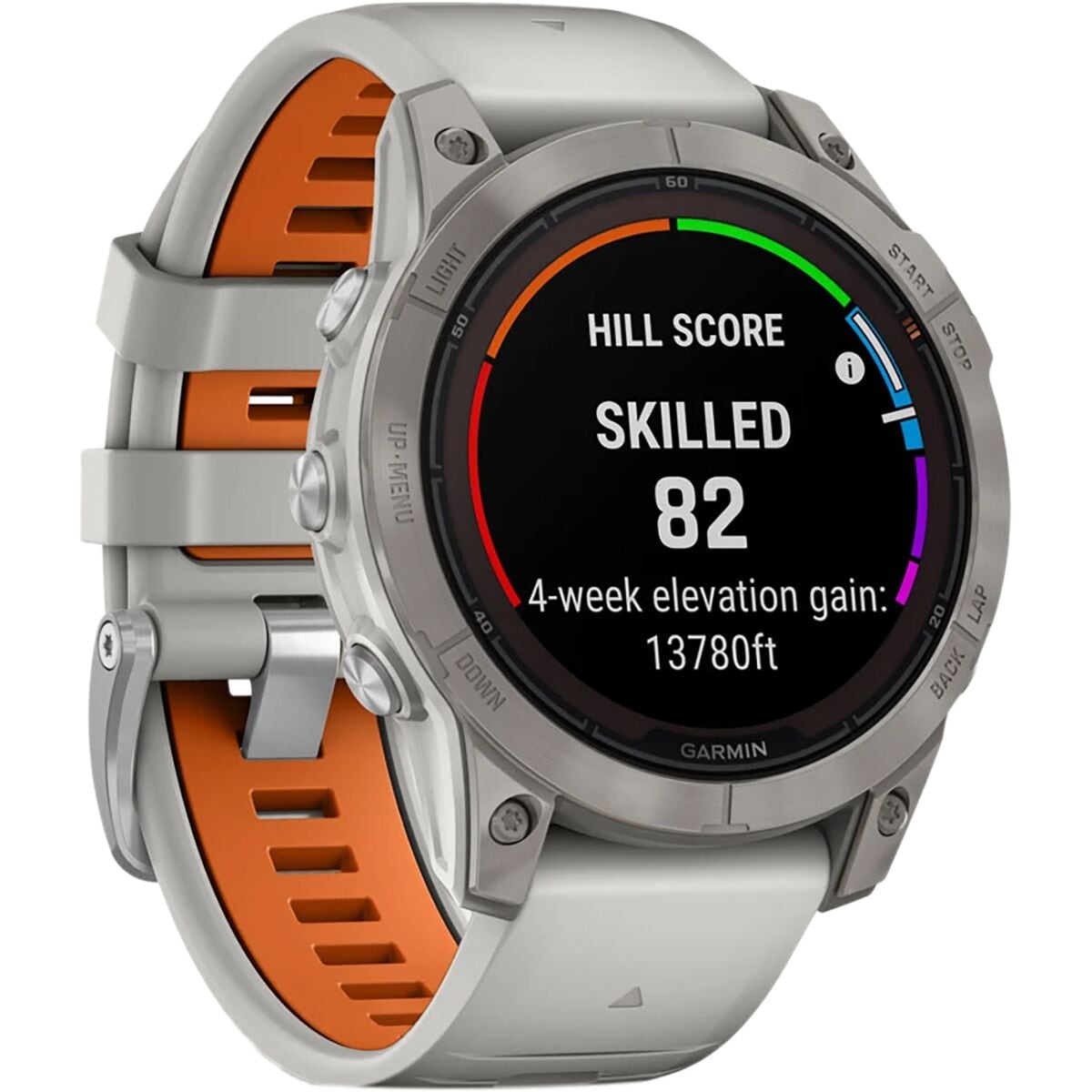 garmin fenix 7 pro sapphire solar edition Titanium with Fog Gray Ember Orange Band gar131 mockup