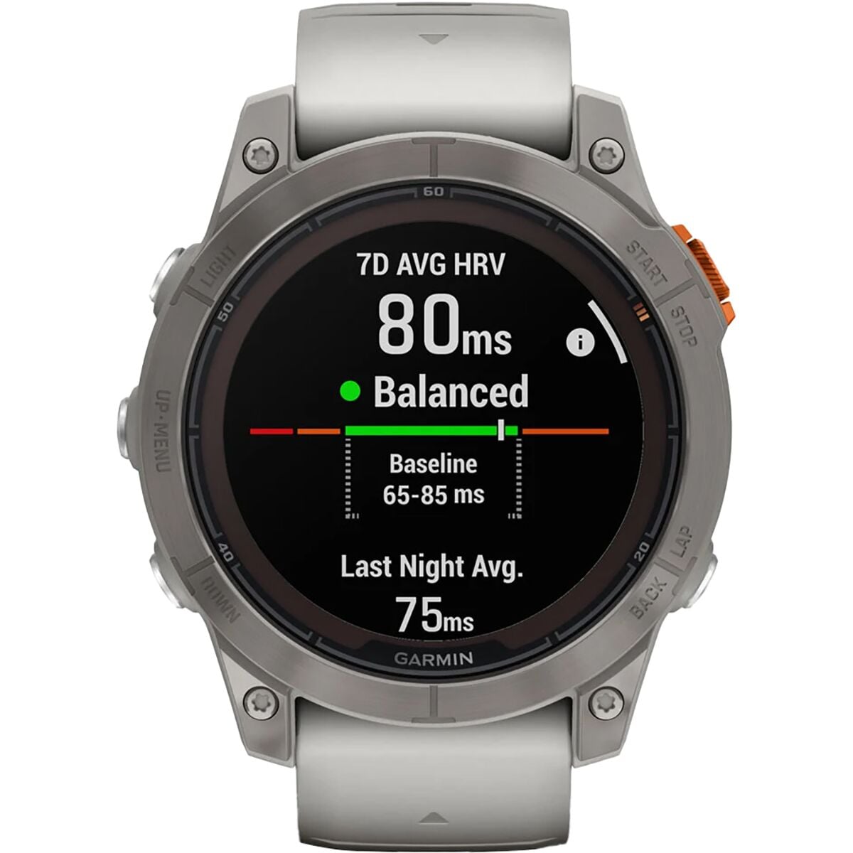 garmin fenix 7 pro sapphire solar edition Titanium with Fog Gray Ember Orange Band gar131 mockup 4