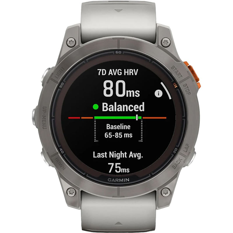 garmin fenix 7 pro sapphire solar edition Titanium with Fog Gray Ember Orange Band gar131 mockup 4