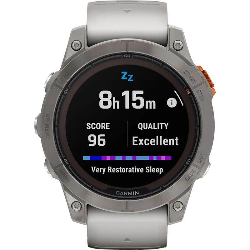 garmin fenix 7 pro sapphire solar edition Titanium with Fog Gray Ember Orange Band gar131 mockup 7