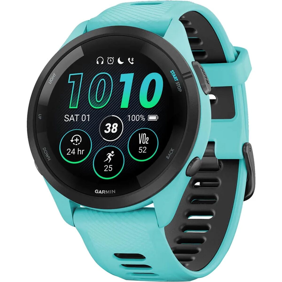 garmin forerunner65 gar066 black bezel aqua case aqua black band mockup 7