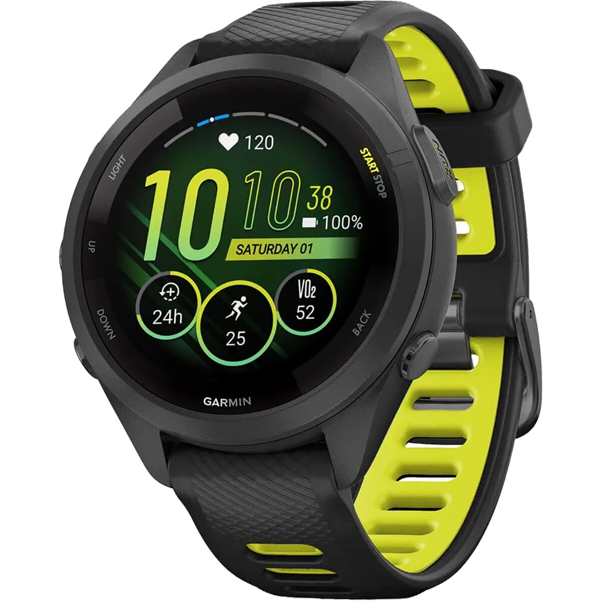 garmin forerunner65s gar067 black bezel case black amp yellow band mockup 5