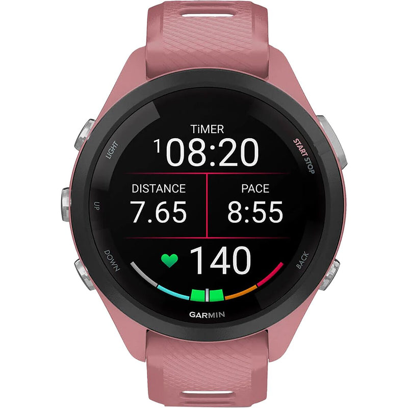 garmin forerunner65s gar067 black bezel light pink case light pink whitestone band mockup 7