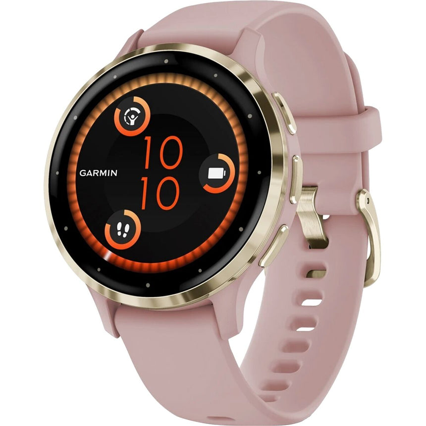 garmin venus gar125 soft gold bezel dust rose case silicone band mockup 7