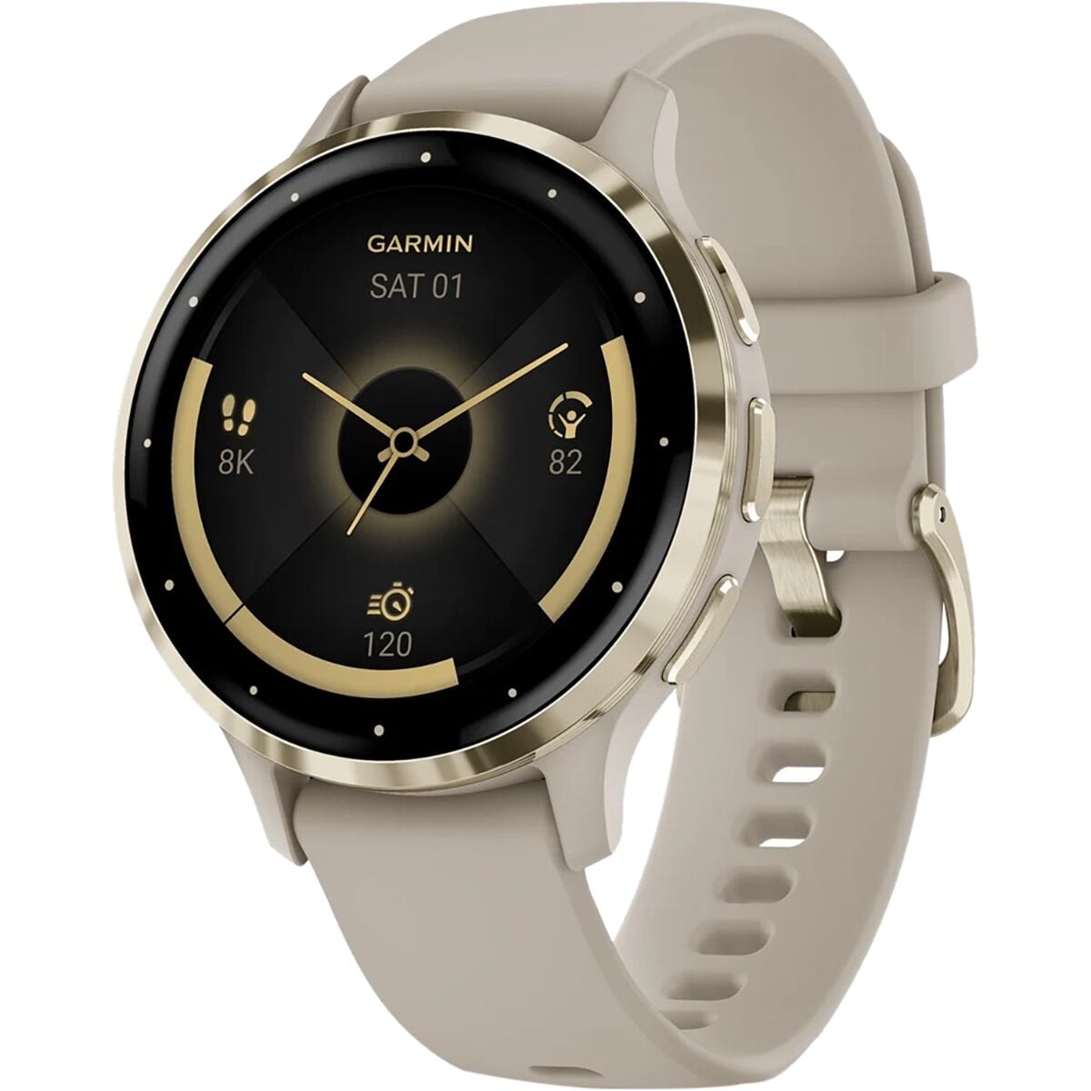 garmin venus gar125 soft gold bezel french gray case silicone band mockup