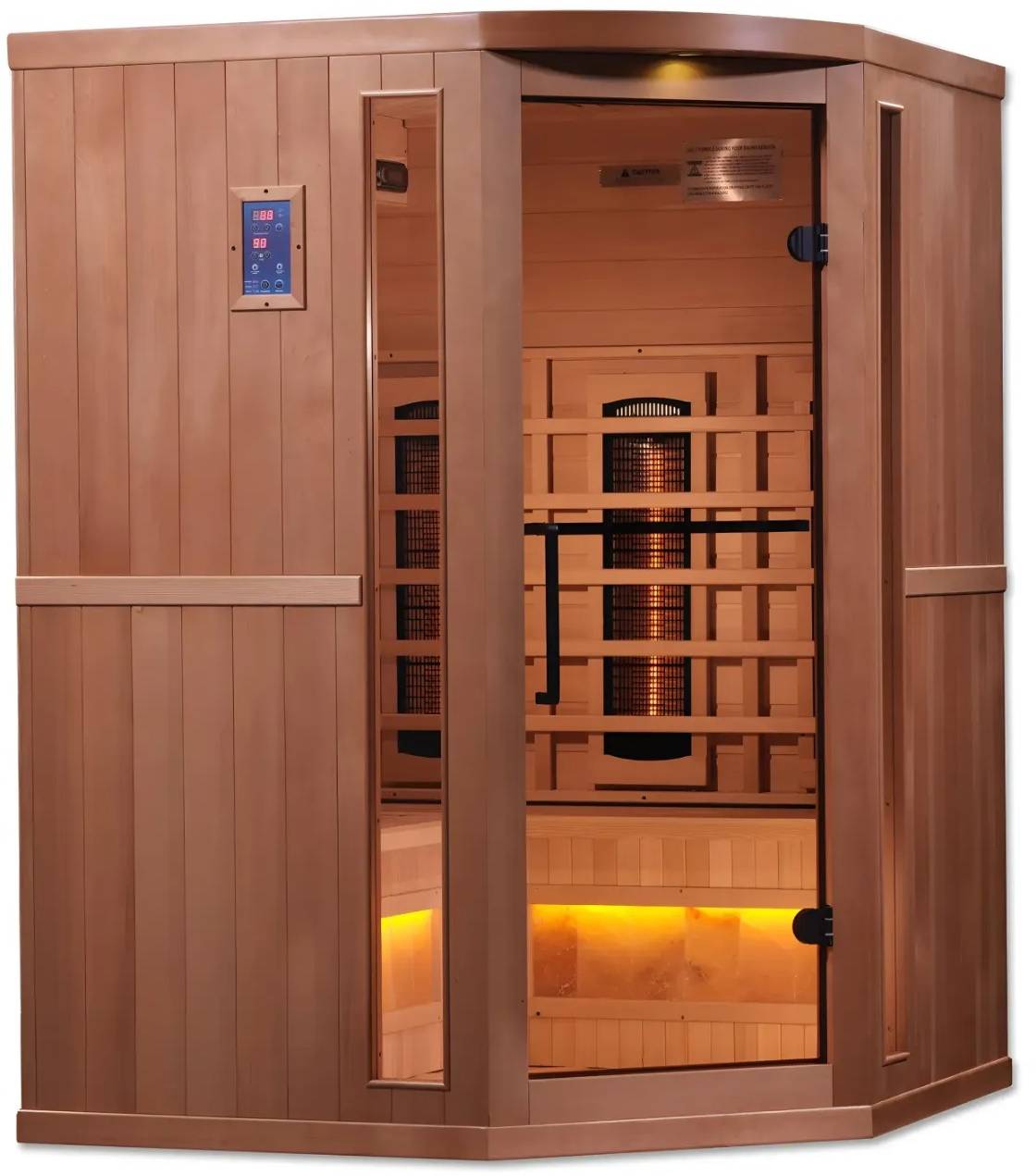 ZiahCare's Golden Designs 3 Person Full Spectrum Infrared Corner Sauna Reserve Edition Mockup Image 3