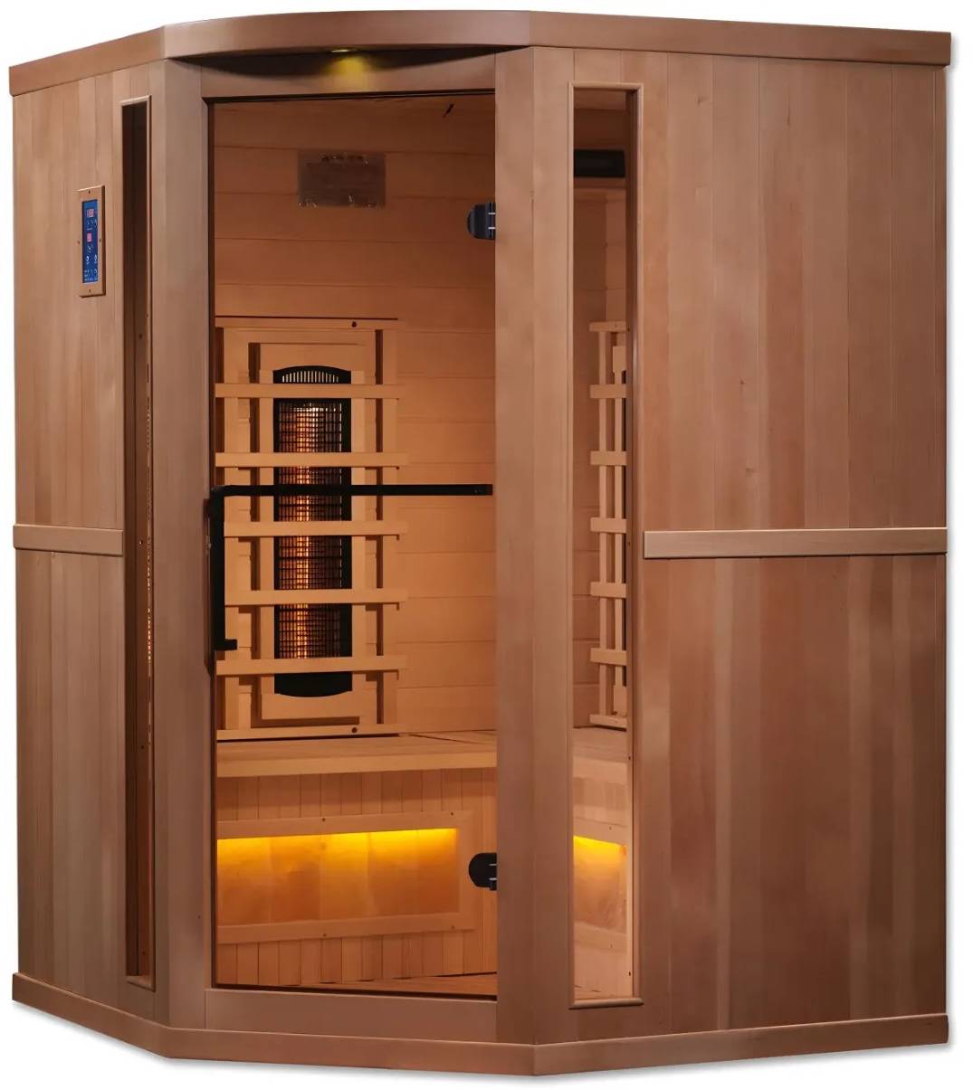 ZiahCare's Golden Designs 3 Person Full Spectrum Infrared Corner Sauna Reserve Edition Mockup Image 4