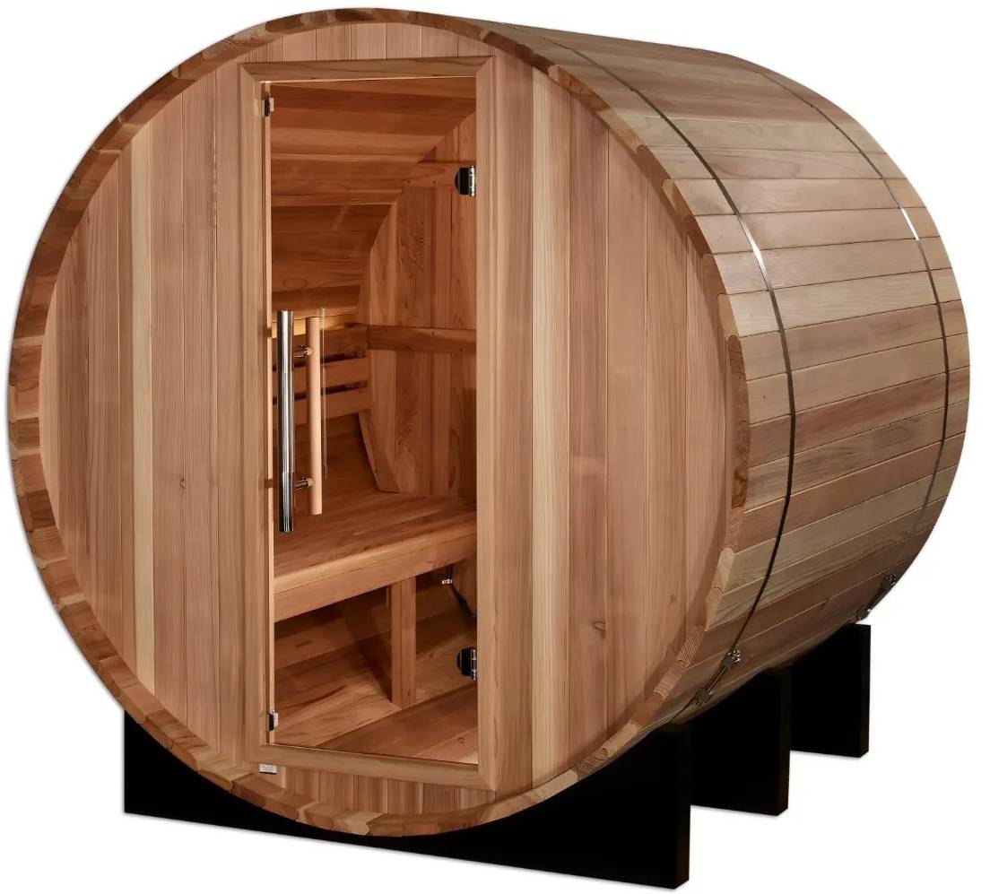 ZiahCare's Golden Designs St. Moritz 2 Person Barrel Sauna Mockup Image 3