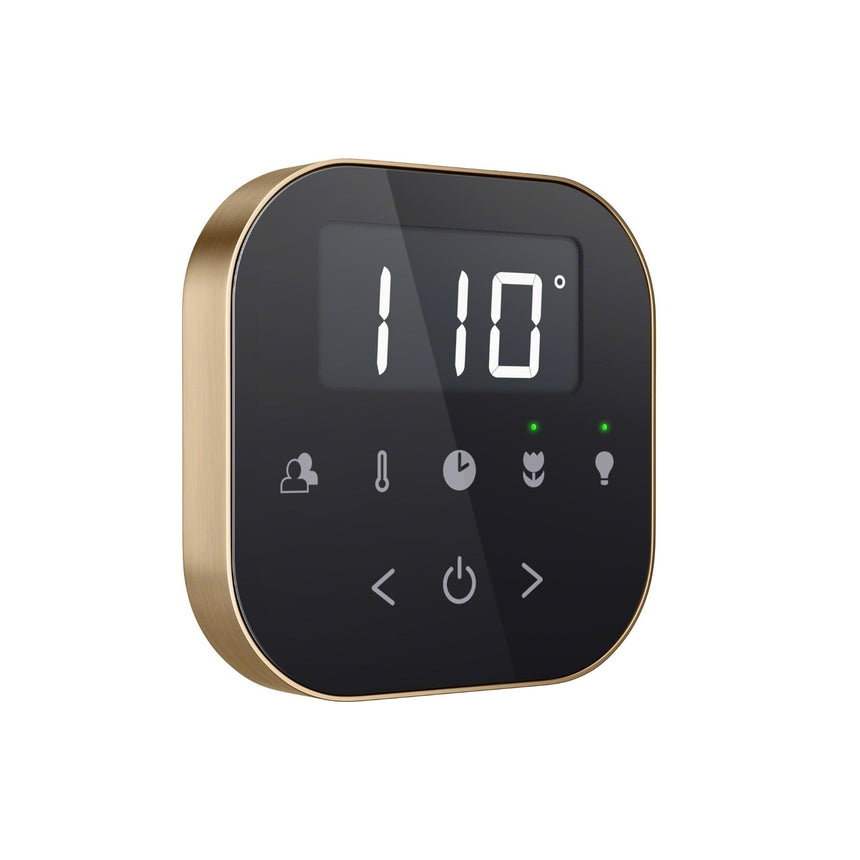 AirTempo Steam Shower Control and Aroma Glass SteamHead in Black Brushed Bronze Angled View