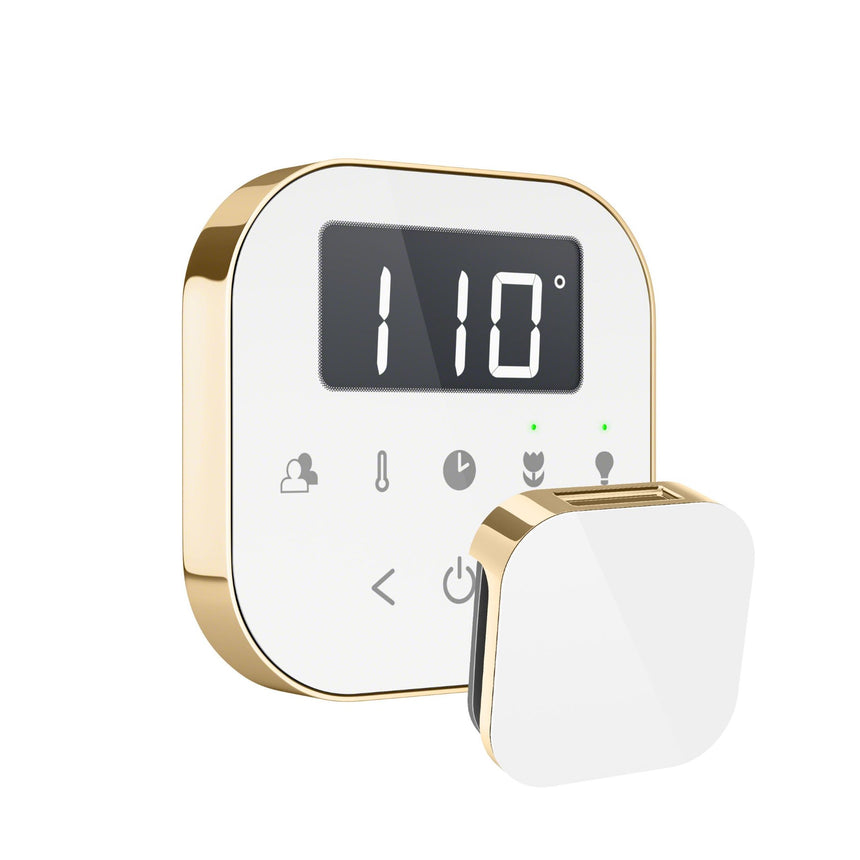 AirTempo Steam Shower Control and Aroma Glass SteamHead in White Polished Brass Main View