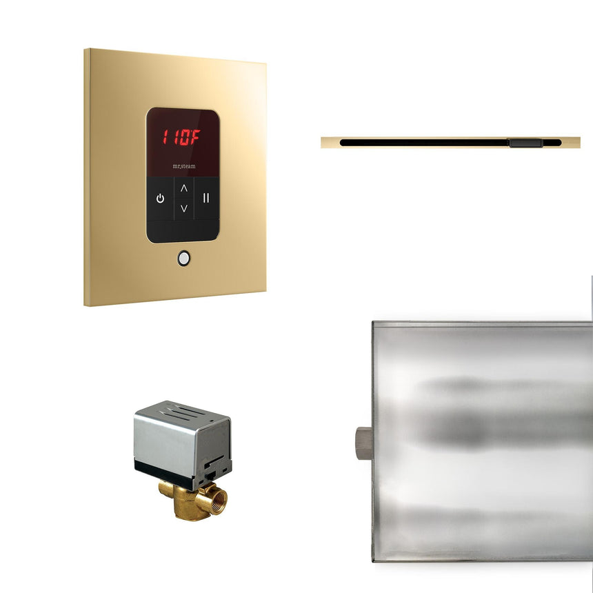 Basic Butler Linear Steam Shower Steam Control Package with iTempo Control and Linear SteamHead in Square Polished Brass Main View