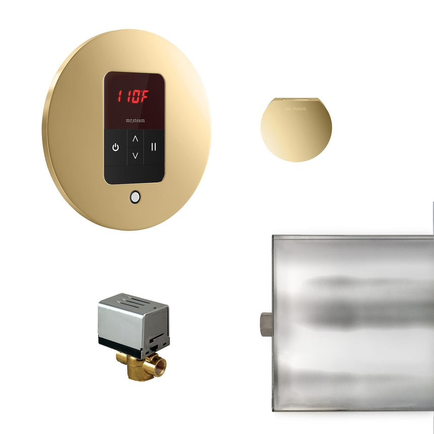 Basic Butler Steam Shower Steam Control Package with iTempo Control and Aroma Designer SteamHead in Round Polished Brass Main View