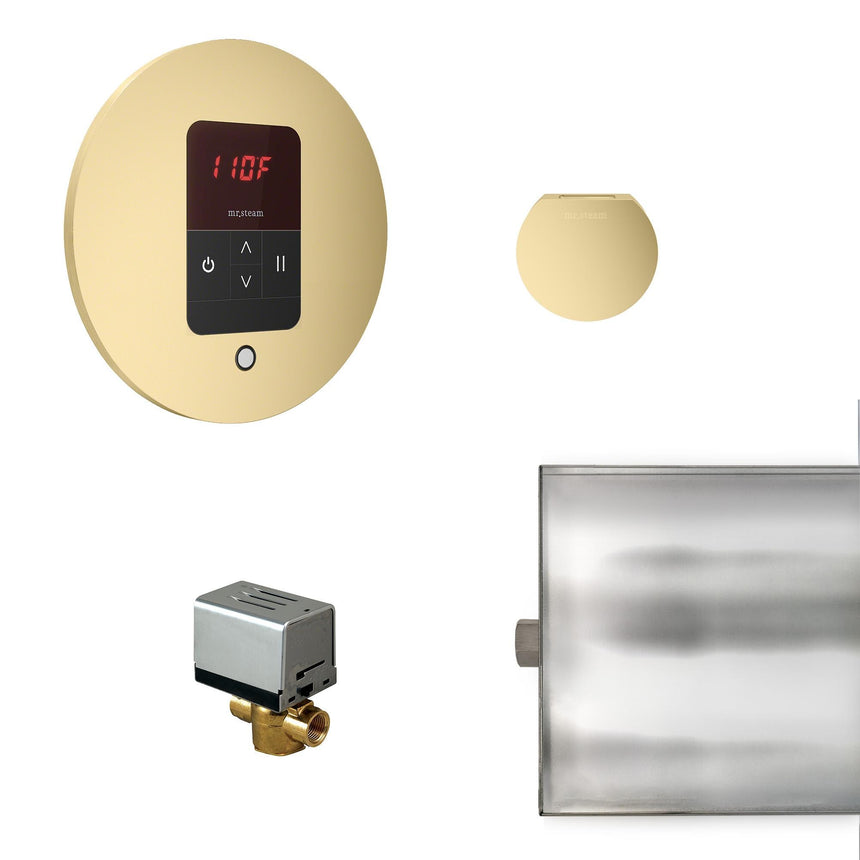 Basic Butler Steam Shower Steam Control Package with iTempo Control and Aroma Designer SteamHead in Round Satin Brass Main View