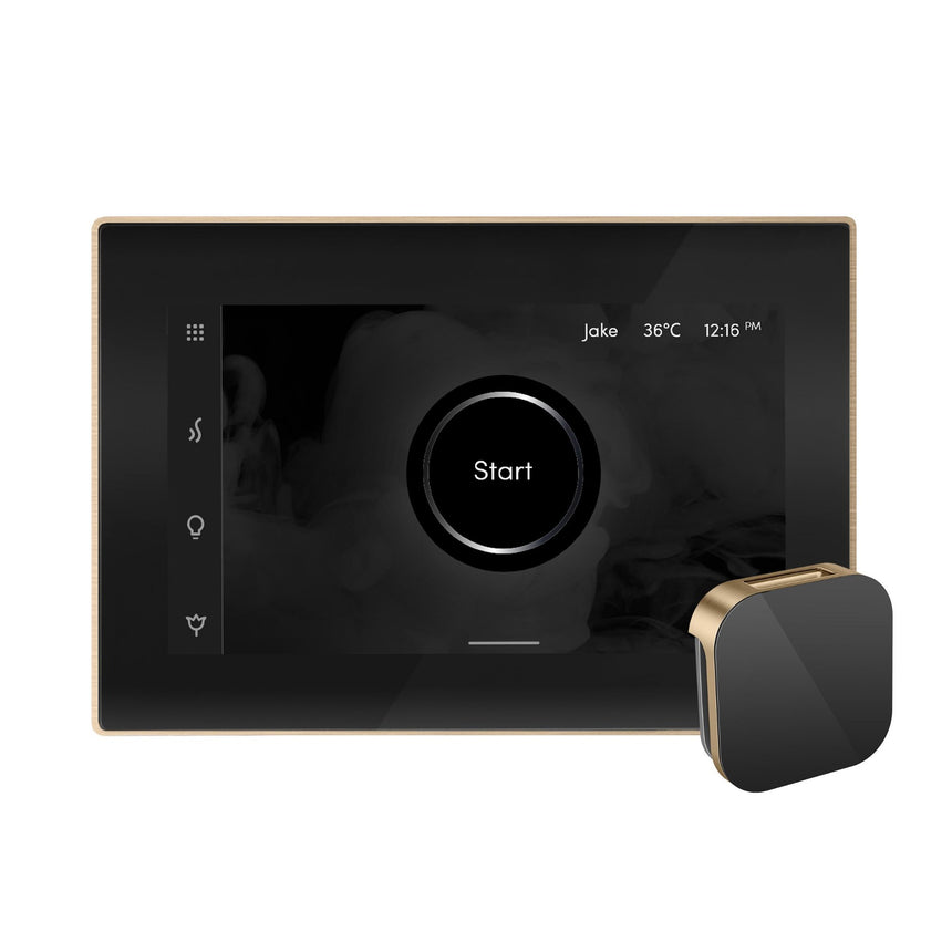 iSteamX Steam Shower Control and Aroma Glass SteamHead in Black Brushed Bronze Steamhead