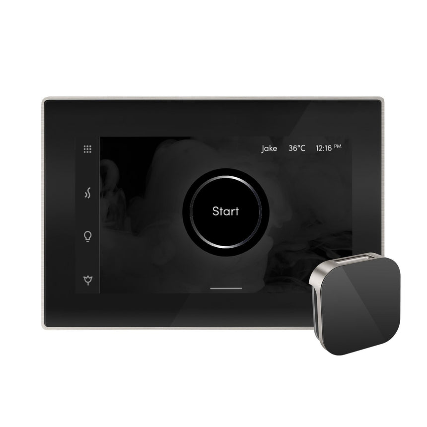 iSteamX Steam Shower Control and Aroma Glass SteamHead in Black Brushed Nickel Steamhead