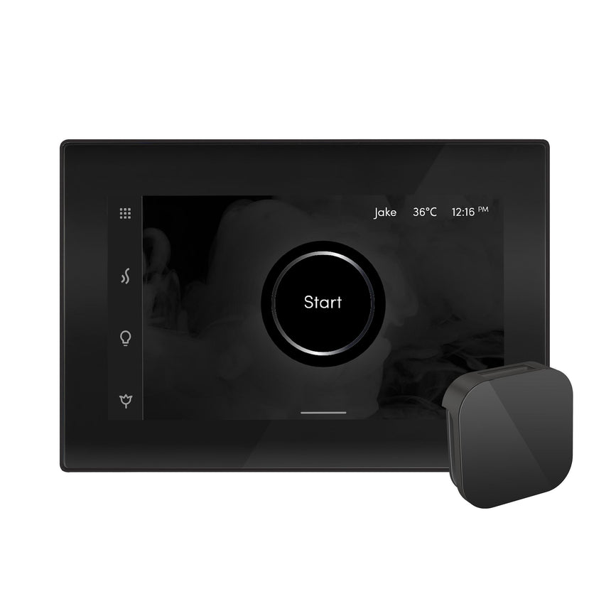 iSteamX Steam Shower Control and Aroma Glass SteamHead in Black Matte Black Steamhead