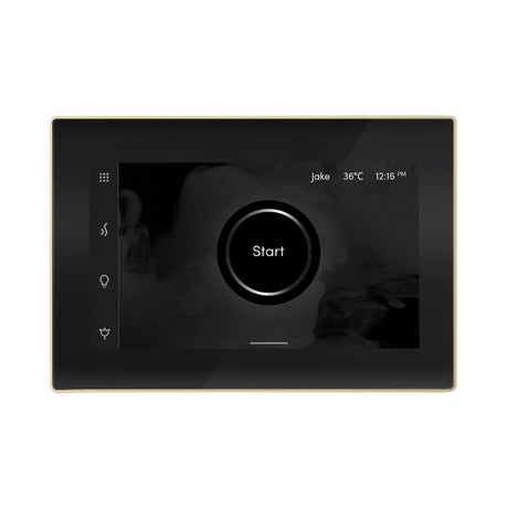 iSteamX Steam Shower Control and Aroma Glass SteamHead in Black Polished Brass Main View