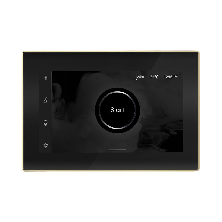 iSteamX Steam Shower Control and Aroma Glass SteamHead in Black Polished Brass Main View