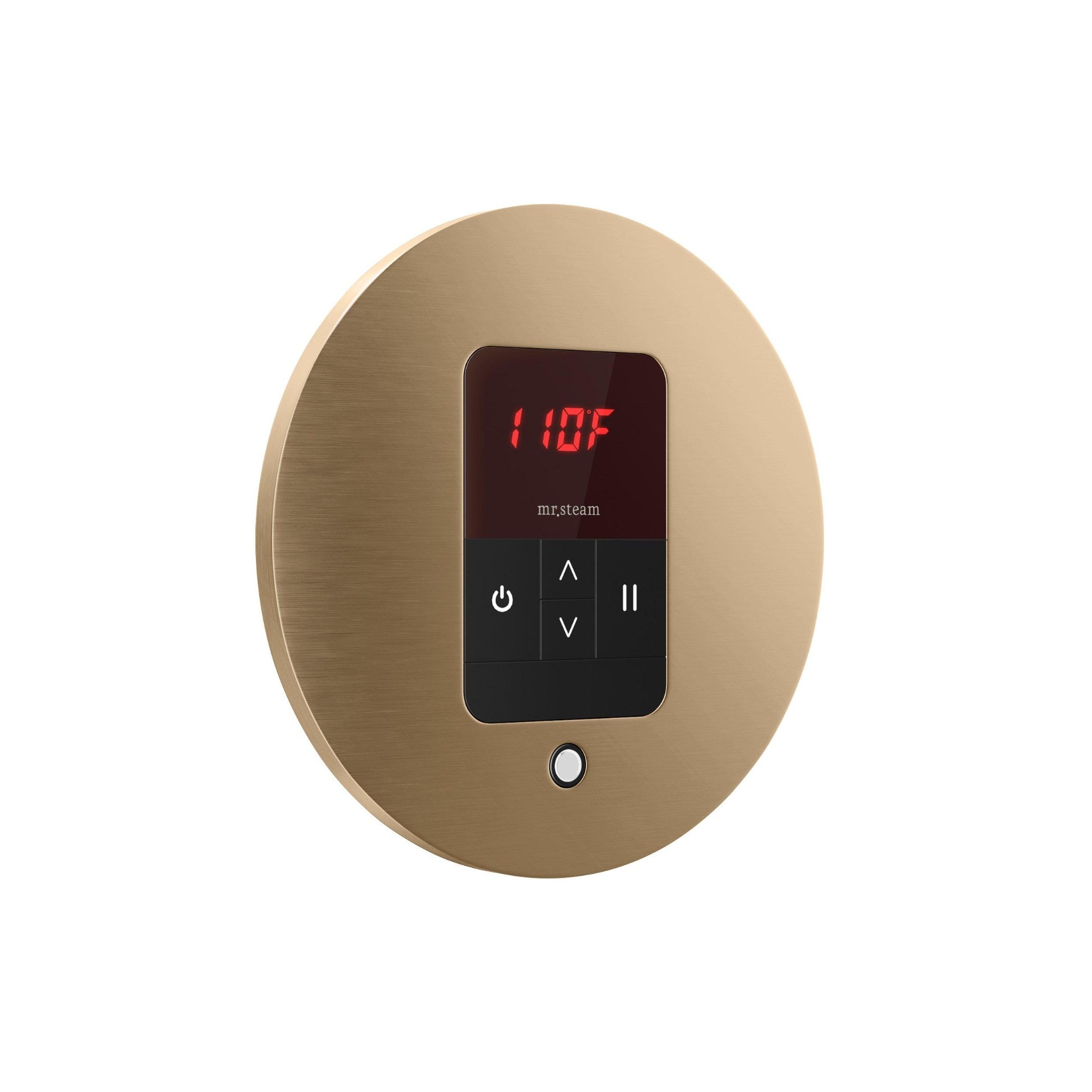 iTempo Steam Shower Control and Aroma Designer SteamHead in Round Brushed Bronze Angled View