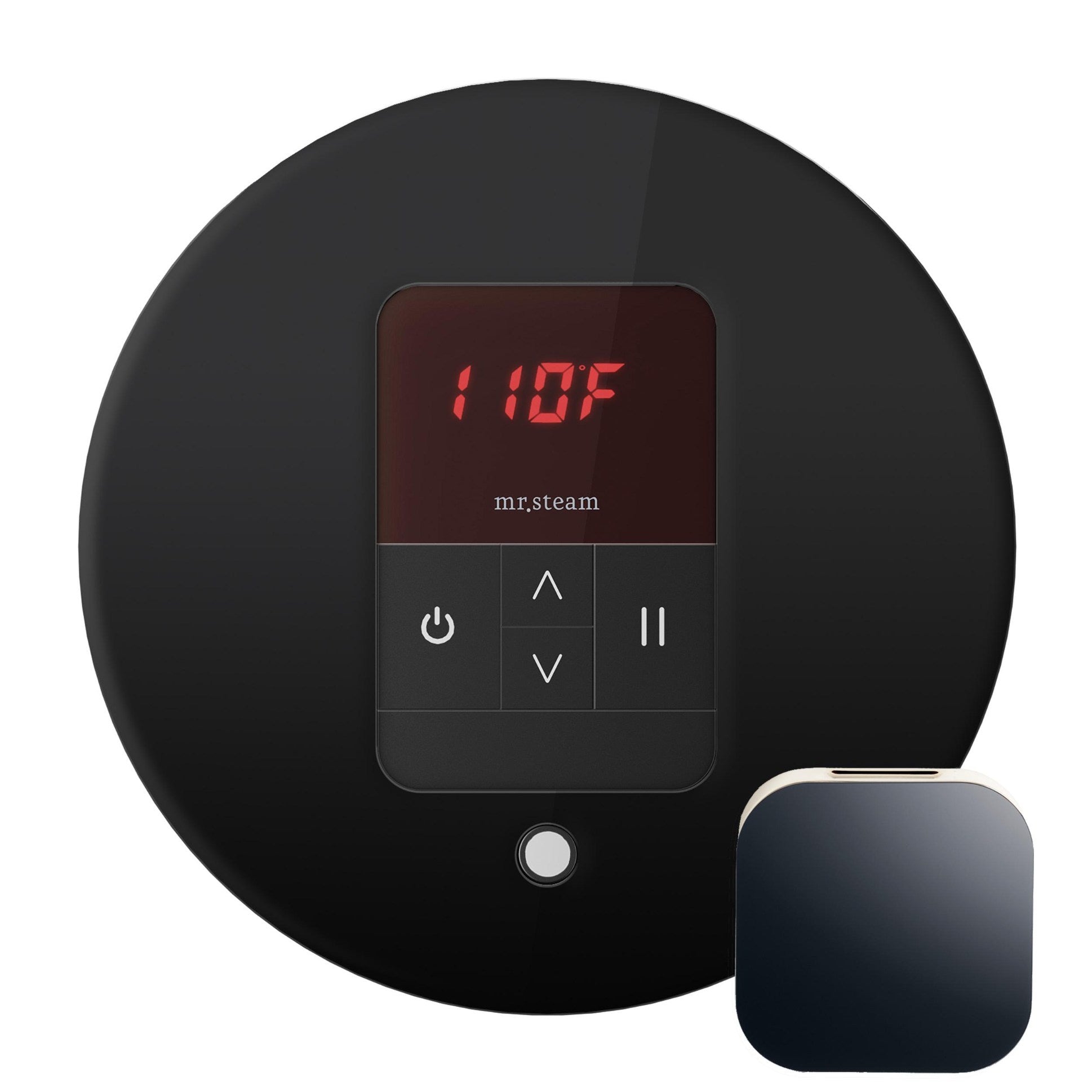 iTempo Steam Shower Control and Aroma Designer SteamHead in Round Glass Black Main View