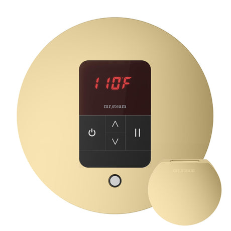 iTempo Steam Shower Control and Aroma Designer SteamHead in Round Satin Brass Main View