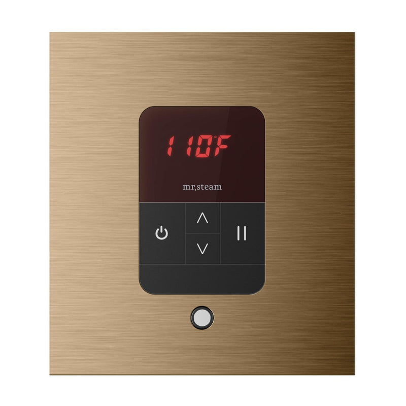 iTempo Steam Shower Control and Aroma Designer SteamHead in Square Brushed Bronze Front View