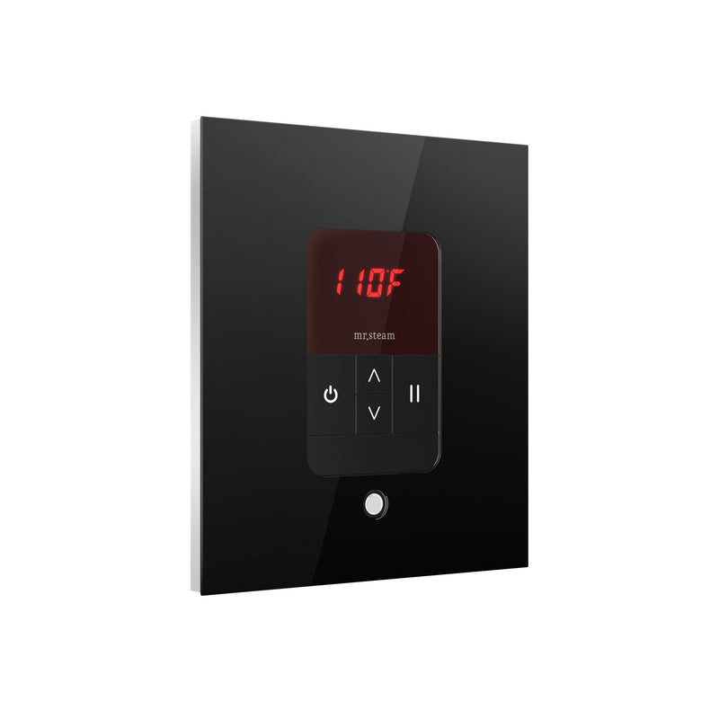 iTempo Steam Shower Control and Aroma Designer SteamHead in Square Glass Black Angled View