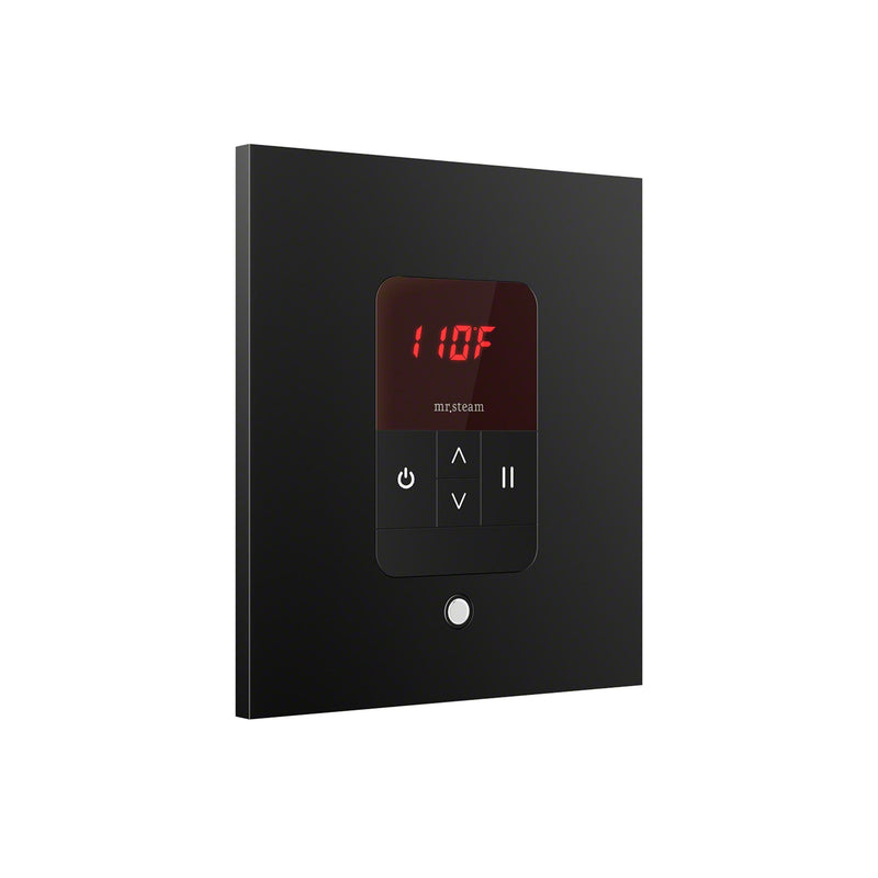 iTempo Steam Shower Control and Aroma Designer SteamHead in Square Matte Black Angled View