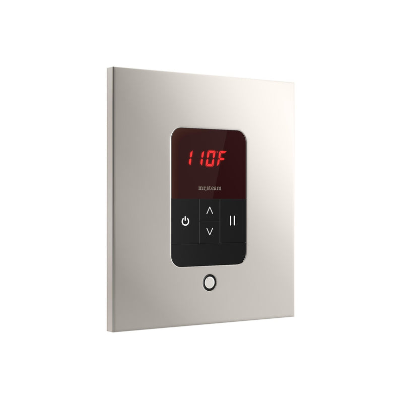 iTempo Steam Shower Control and Aroma Designer SteamHead in Square Polished Nickel Angled View