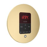 iTempoPlus Steam Shower Control and Aroma Designer SteamHead in Round Satin Brass Angled View