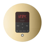 iTempoPlus Steam Shower Control and Aroma Designer SteamHead in Round Polished Brass Front View