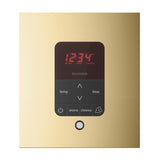 iTempoPlus Steam Shower Control and Aroma Designer SteamHead in Square Polished Brass Front View