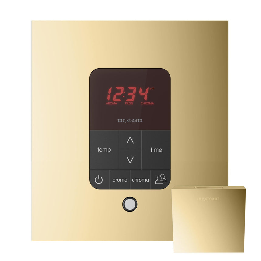 iTempoPlus Steam Shower Control and Aroma Designer SteamHead in Square Polished Brass Main View