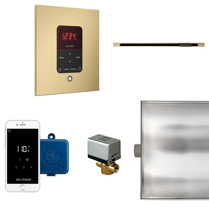 Butler Linear Steam Shower Steam Control Package with iTempoPlus Control and Linear SteamHead in Square Satin Brass Main View