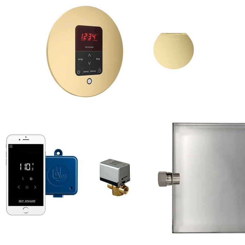 Butler Steam Shower Steam Control Package with iTempoPlus Control and Aroma Designer SteamHead in Round Satin Brass Main View