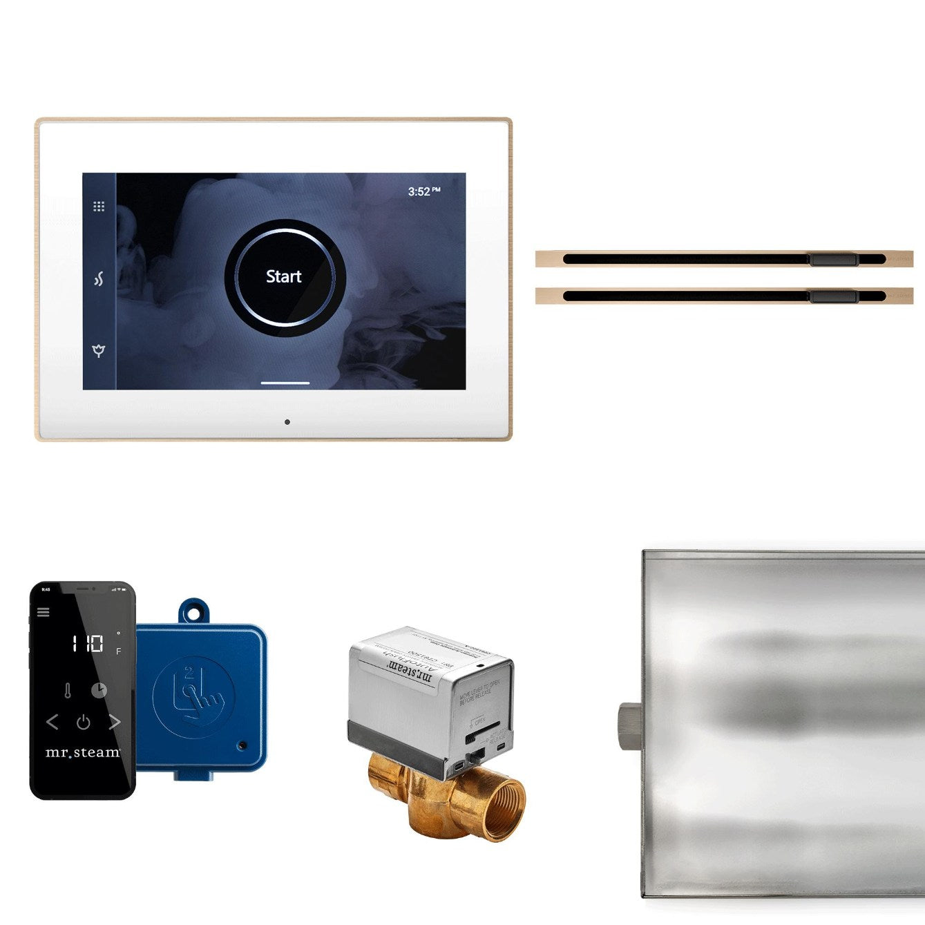 XButler Max Linear Steam Shower Steam Control Package with iSteamX Control and Linear SteamHead in White Brushed Bronze Main View