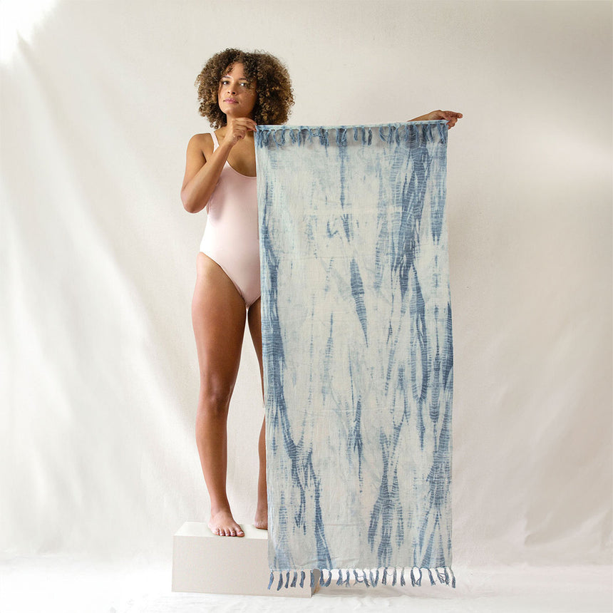 oko living Indigo Moon Shibori yoga towel