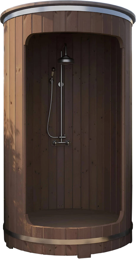 ZiahCare's SaunaLife Model R3 Barrel Outdoor Shower Mockup Image 1