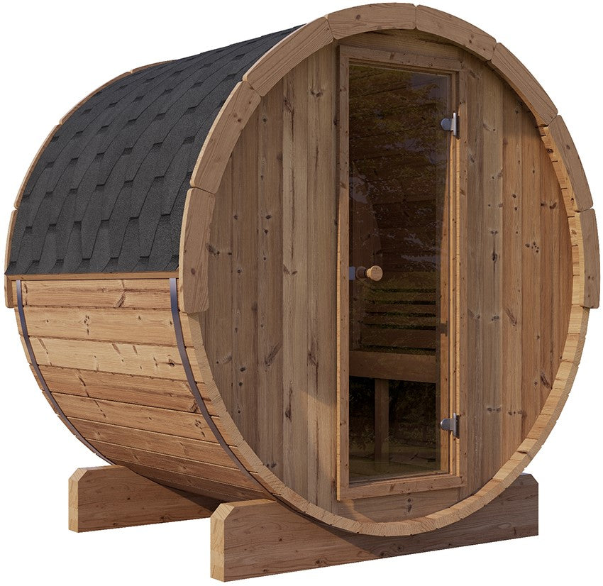 ZiahCare's SaunaLife Model E6 3 Person Outdoor Barrel Sauna Mockup Image 2