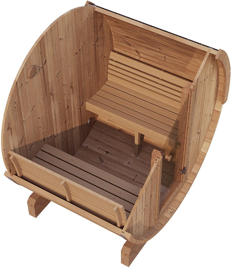 ZiahCare's SaunaLife Model E6 3 Person Outdoor Barrel Sauna Mockup Image 3