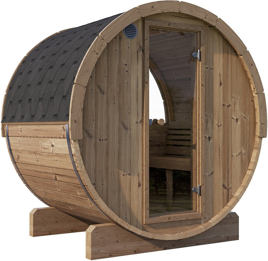 ZiahCare's SaunaLife Model E6 3 Person Outdoor Barrel Sauna Mockup Image 8