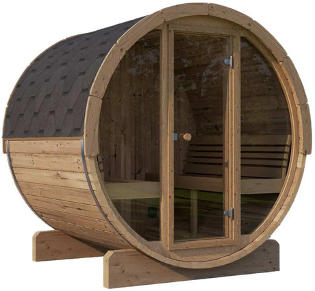 ZiahCare's SaunaLife Model E8 6 Person Outdoor Barrel Sauna Mockup Image 2