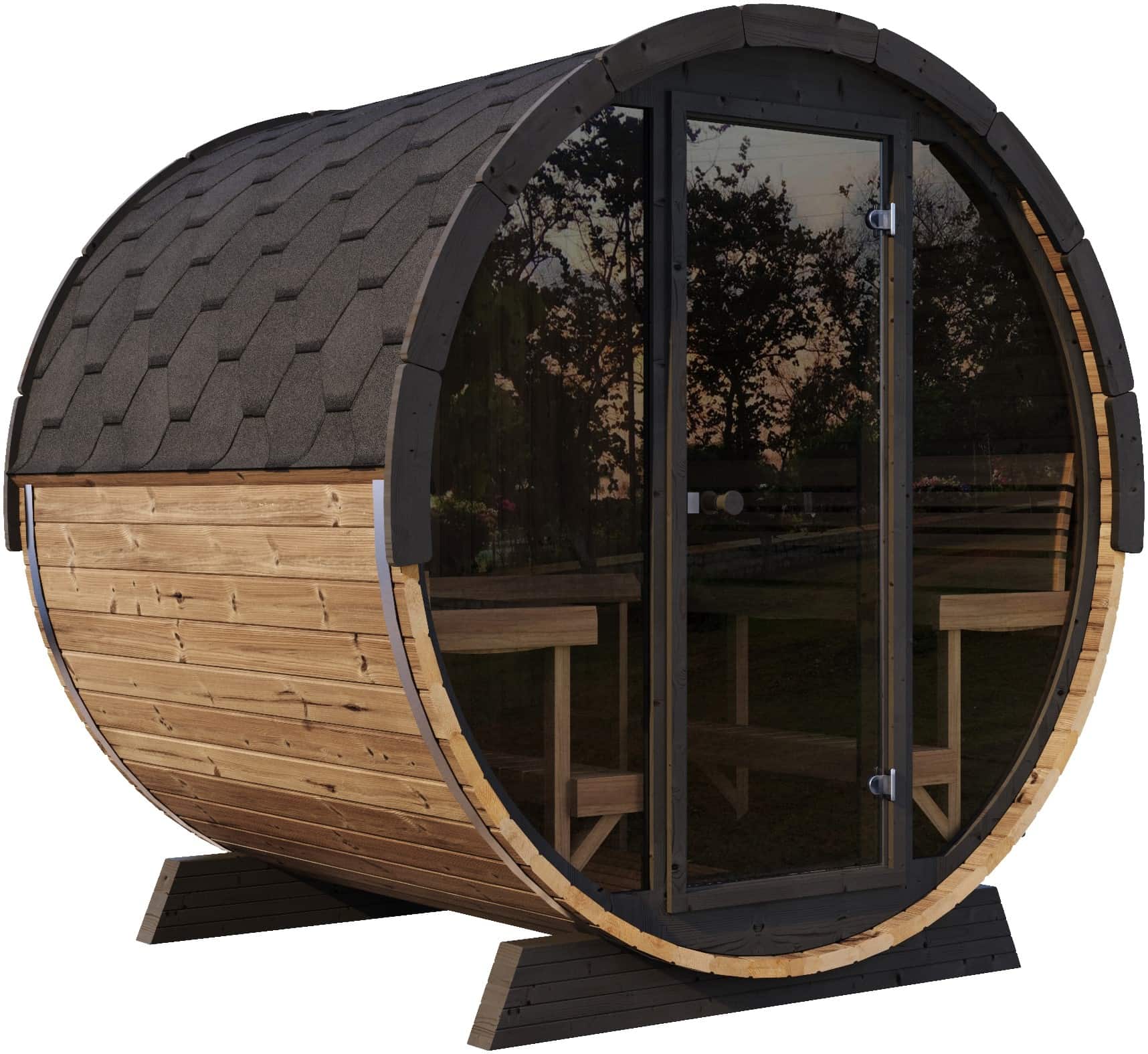 ZiahCare's SaunaLife Model EE8G 4 Person Outdoor Barrel Sauna Mockup Image 2